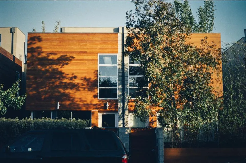 Modern home with wood siding